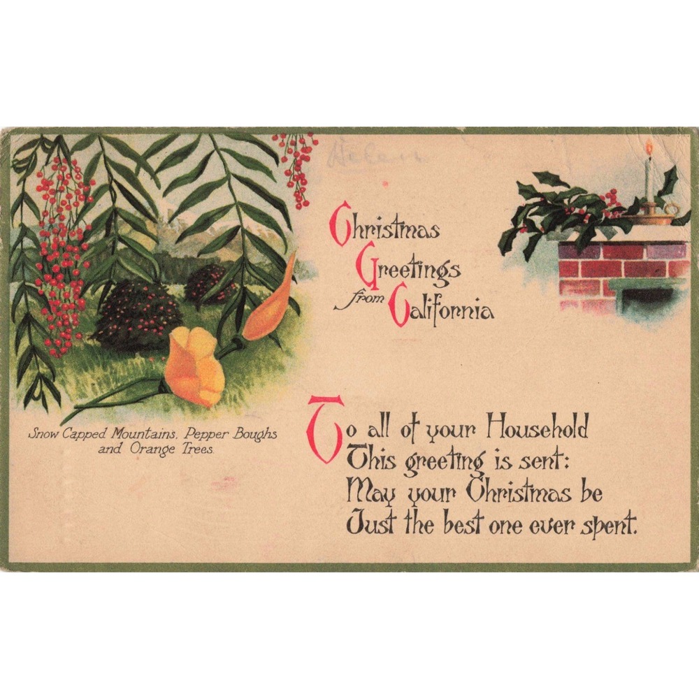 Vintage 1922 Christmas Greetings from California Postcard M. Kashower Co. VG - Picture 1 of 2